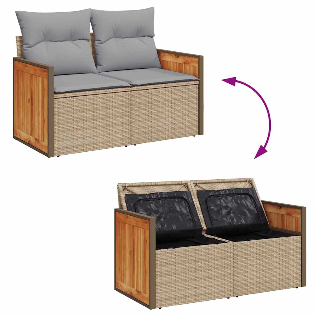 Garten-Sofa-Set mit Kissen mit Speicher 8 pcs Beige Poly Rattan